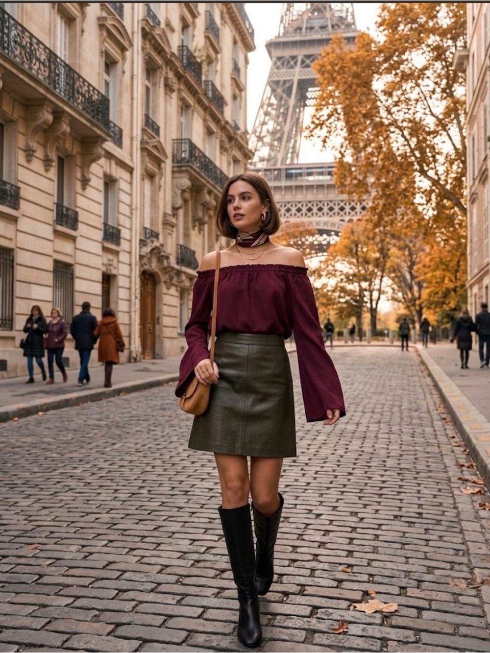 Guess Burgundy Off-Shoulder Top
